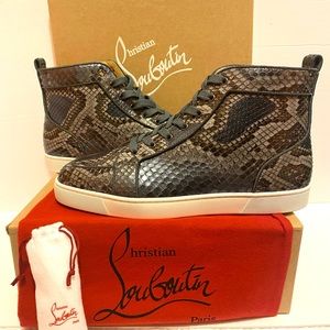 New Christian Louboutin Rantus Orlato Flat Python Sneakers Sz 46/13US Grey/Blue